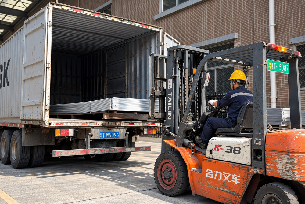 Packed materials being loaded for dispatch.