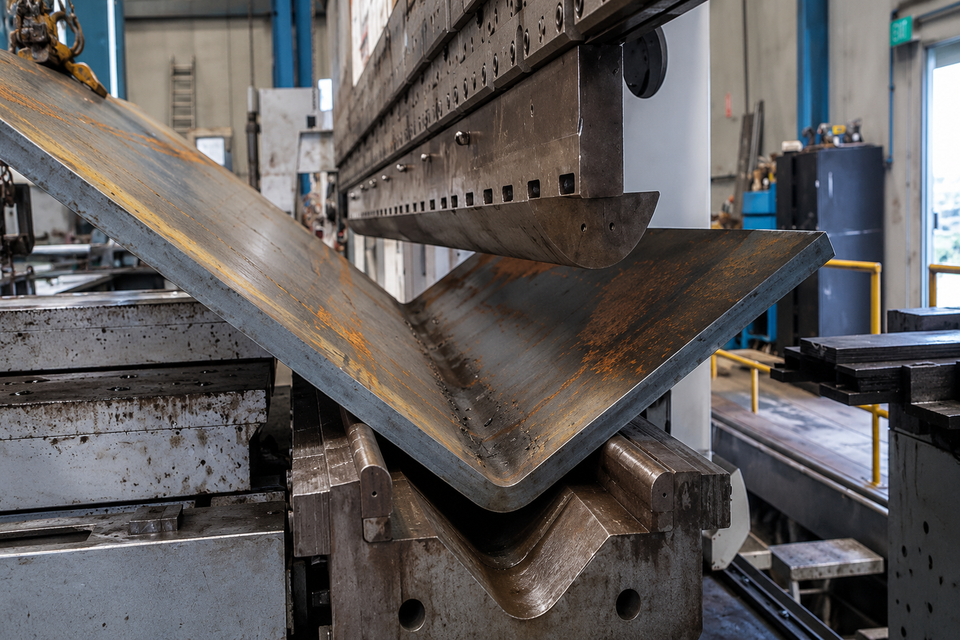 Press brake bending a thick steel plate
