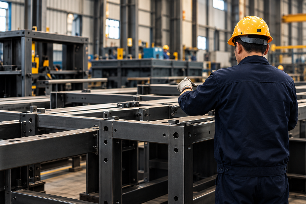 Steel fabrication and inspection in a manufacturing workshop